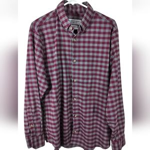 Mizzen+Main Large Trim Fit Red Gray Checkered Long Sleeve Button Down Shirt EUC